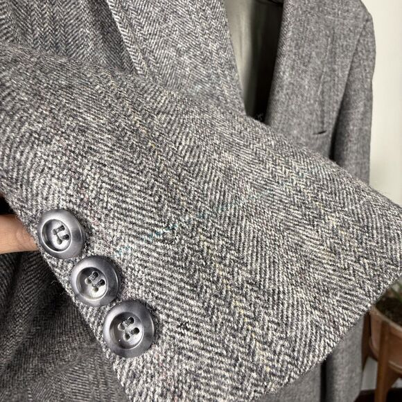 Vintage 80s Wool Herringbone Blazer Gray Oversized Menswear Jacket | Adams Row - Picture 7 of 16